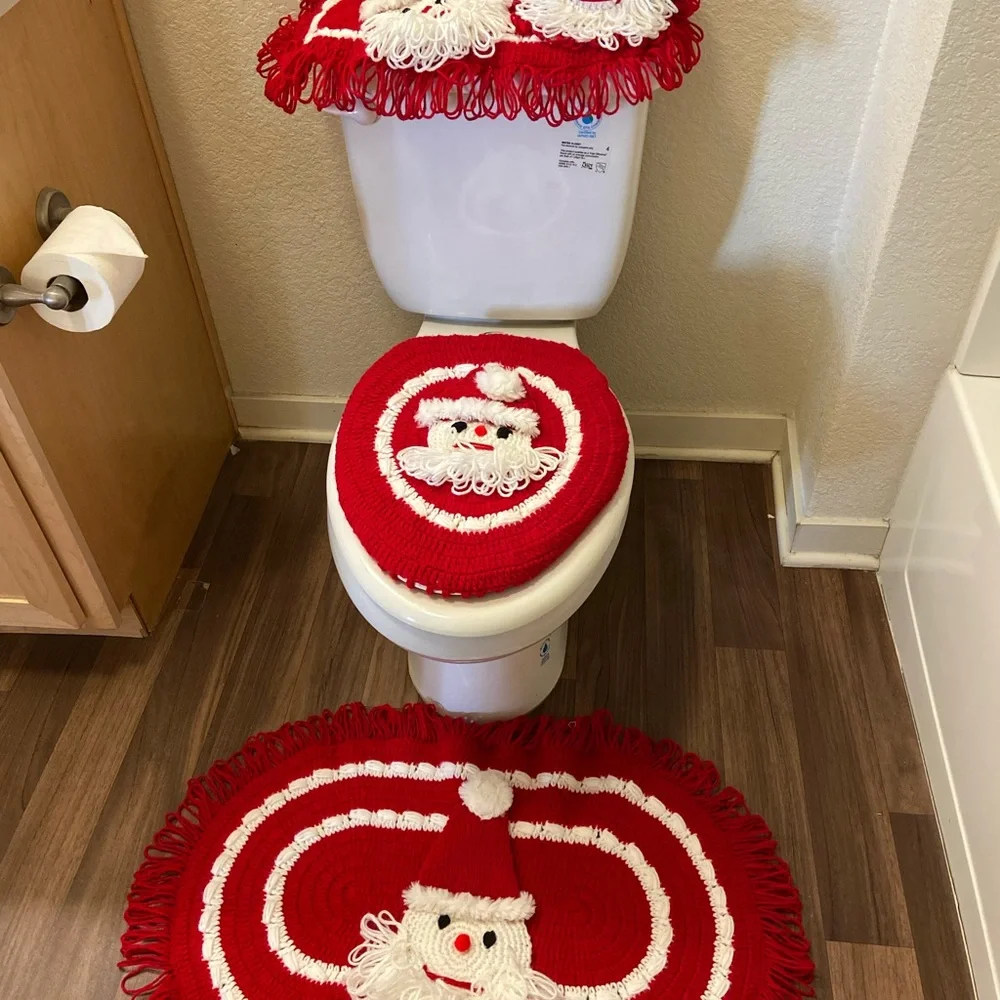 Santa Claus Crochet Door Mat Set - Red and White